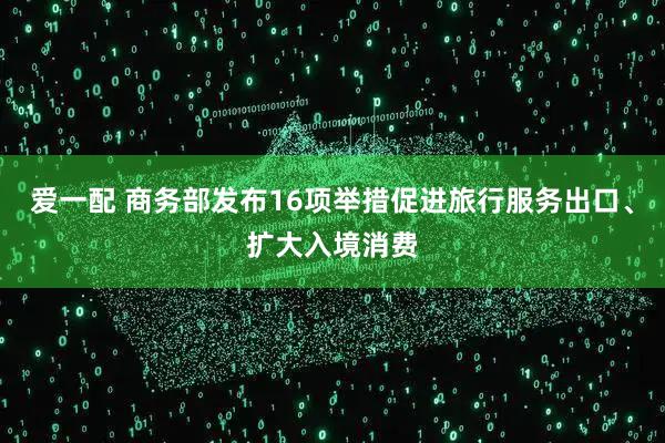 爱一配 商务部发布16项举措促进旅行服务出口、扩大入境消费